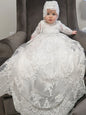 Customized Baby Baptism Dress Flower Girl Dress Pearls Floral Appliques Long Sleeve Wedding Birthday Party Holy Communion Gown
