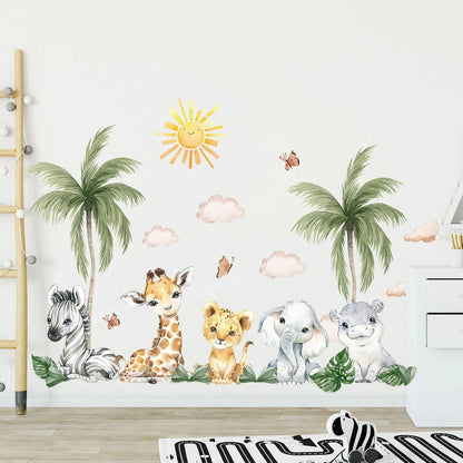 Kids’ Wall Stickers – Cartoon African Grassland Animal Decals for Nursery, Bedroom & Living Room