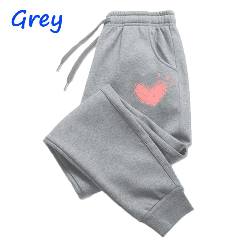 Women’s Heart Print Sweatpants – Casual Cotton Joggers