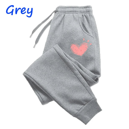 Women’s Heart Print Sweatpants – Casual Cotton Joggers