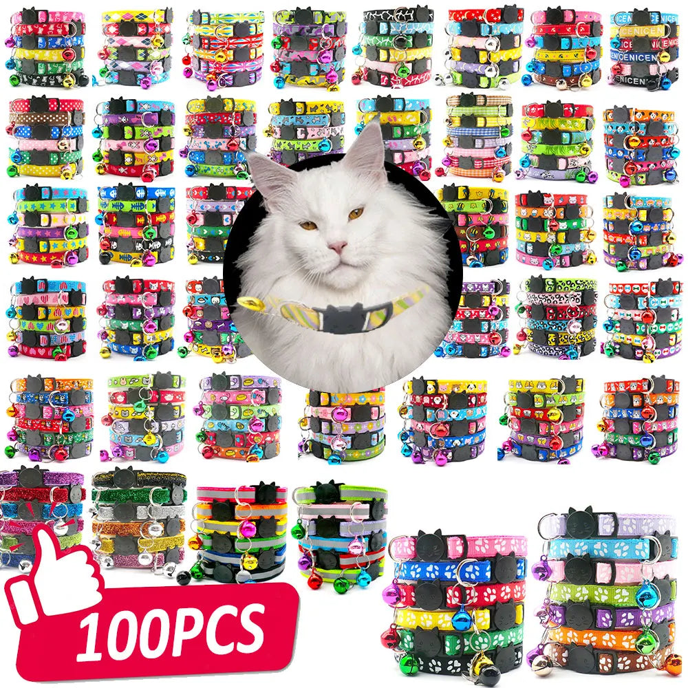 100Pcs Dog Collar With Bells Adjustable