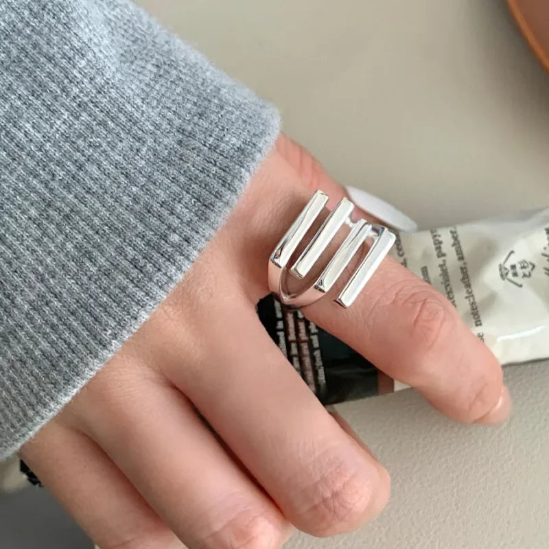 925 Sterling Silver Rings For Women Men Fine Jewelry Finger Adjustable Open Vintage Chain Ring