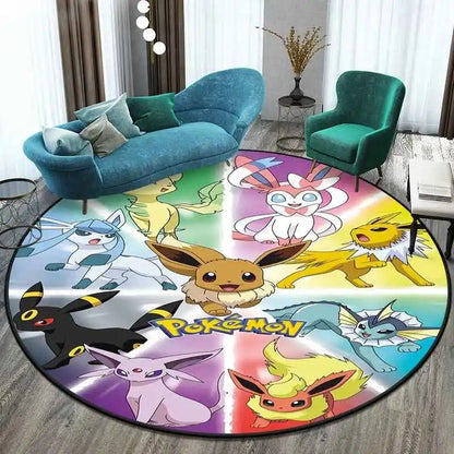MINISO Elf Pokémon printed round carpet game soft floor mat home living room bedroom room decoration non-slip and anti-fading