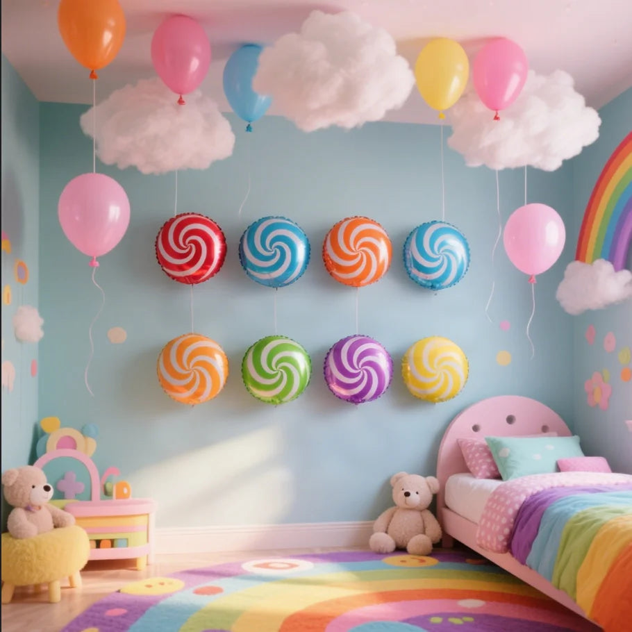 10pcs 18" Lollipop Swirl Foil Balloons – Candy Themed Round  Balloons for Birthday Party, Baby Shower, Carnival, Holiday Decor