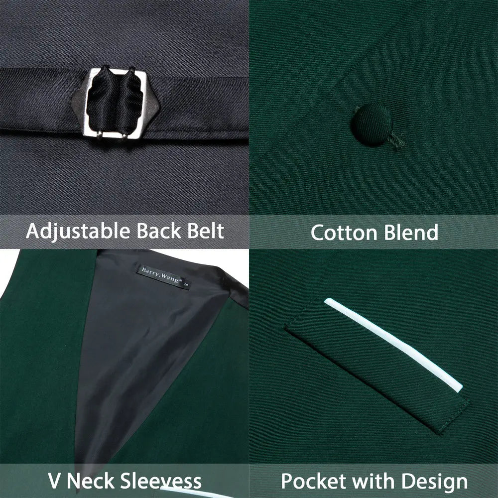Designer Men's Vest Solid Silk Satin Waistcoat Tie Bowtie Hanky Set