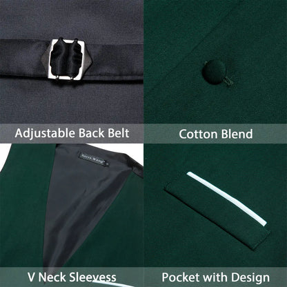 Designer Men's Vest Solid Silk Satin Waistcoat Tie Bowtie Hanky Set