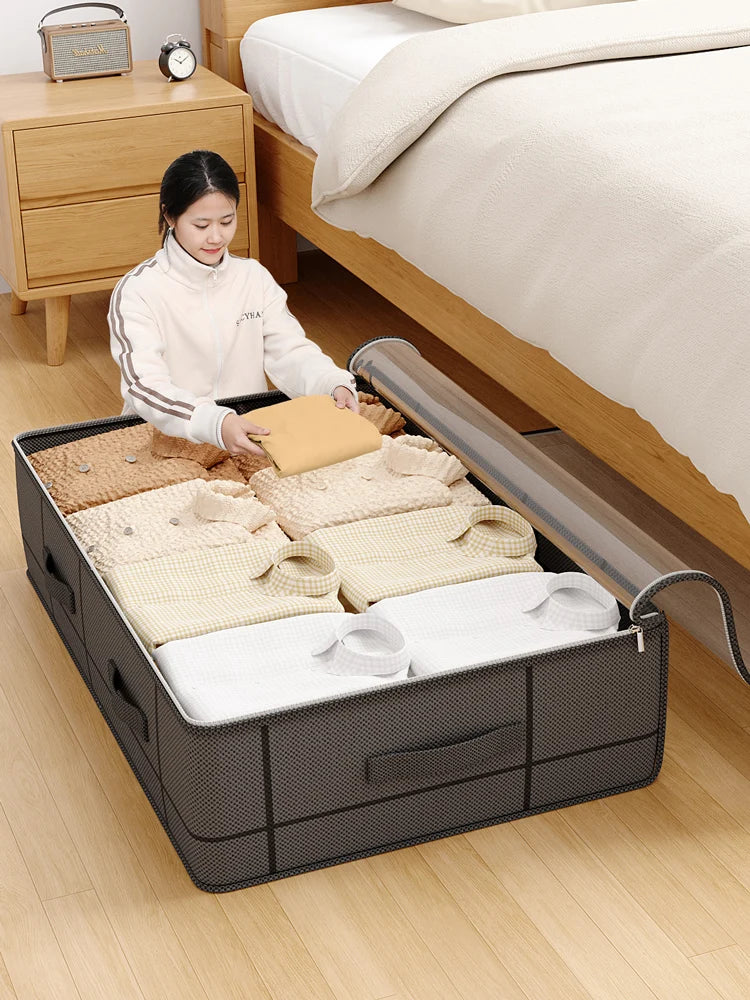 Heavy-duty under-bed storage bag Foldable storage box with large transparent window suitable for closets Dorm bedding clothes