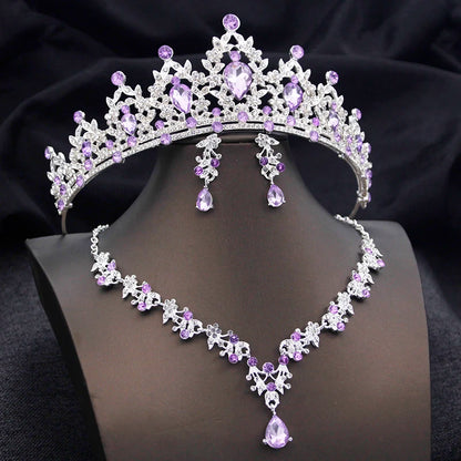 Tiaras Bridal Princess Wedding Crown and necklace earring Prom Birthday Jewelry Sets