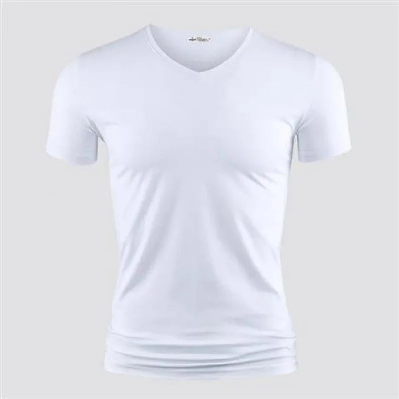 Men's Pure Color V Collar Short Sleeved T-Shirt