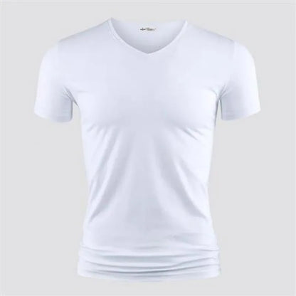 Men's Pure Color V Collar Short Sleeved T-Shirt