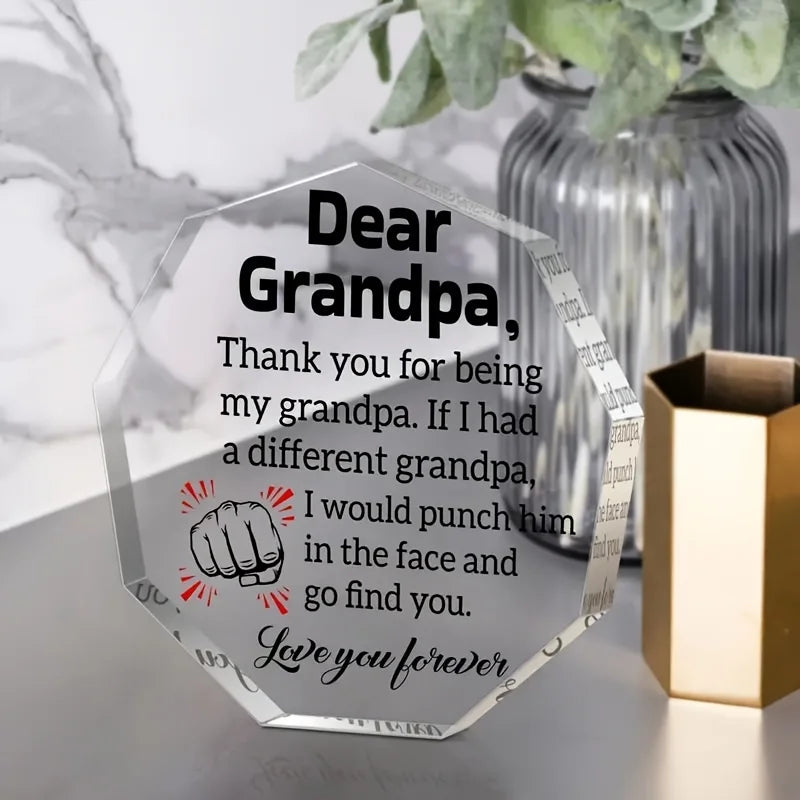 Acrylic Grandpa Appreciation Plaque - Unique Octagon Shape, Sentimental Grandfather Gift for Birthday, Thanksgiving, Christmas,