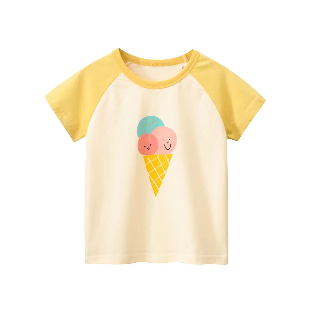 Short Sleeve Children Girl T-shirts Printed 2-8 Years Cotton Toddler Girl Tops Kids Baby Girl Tees Clothes