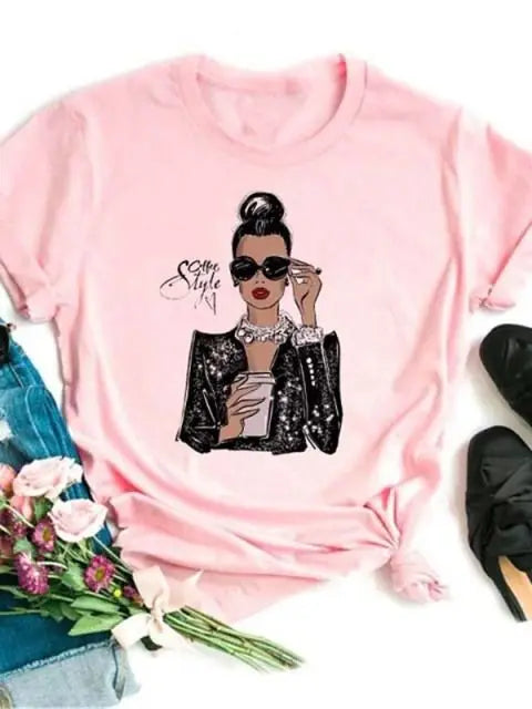Maycaur Hot Sales Printed Female Tshirt Women Fashion Graphic Printed T-Shirt Harajuku Korean Style Short Sleeves Clothes Female