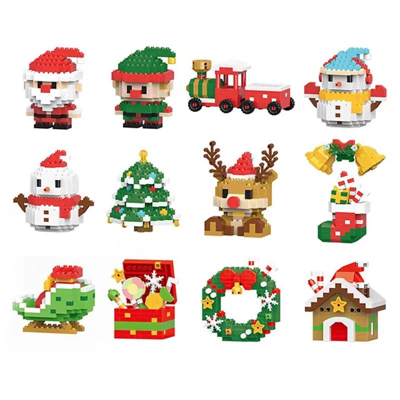 Christmas Micro Building Block Series Santa Claus Reindeer Puzzle Assembling Bricks Table Decoration