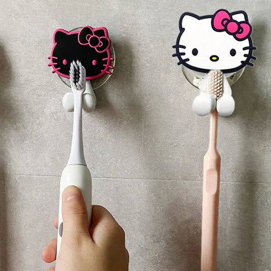 Cartoon Hello Kitty Children's Toothbrush Holder - Anime Sanrio Wall-Mounted Multipurpose Shelf, Perfect for Family Kitchen or Bathroom Supplies