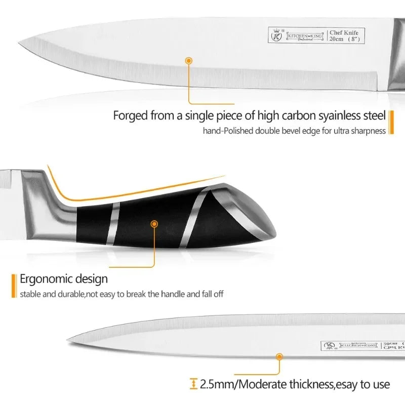 9‑Piece Stainless Steel Kitchen Knife Set – Sharp Non‑Stick Coated Chef Knives with Sharpener