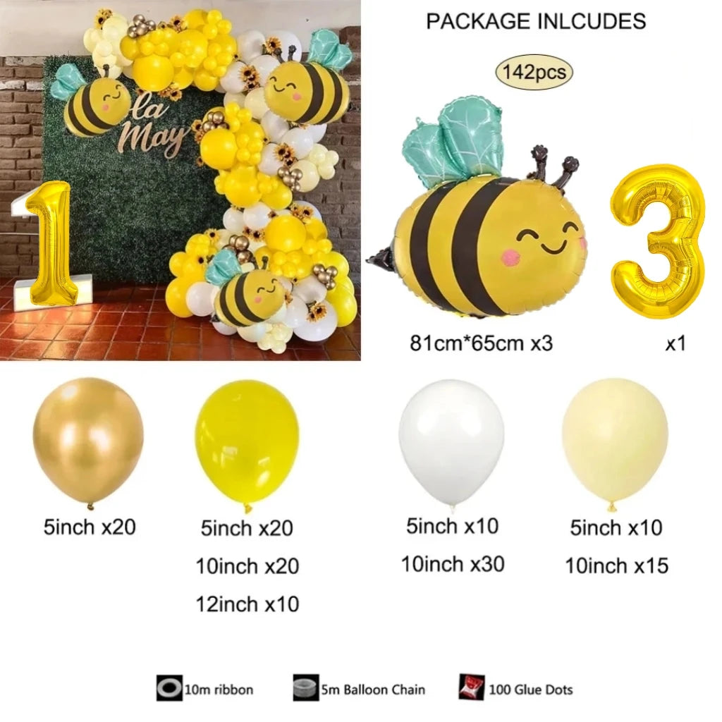 Cute Bee 32‑Inch Gold Number Balloon Garland Set for Kids’ Parties