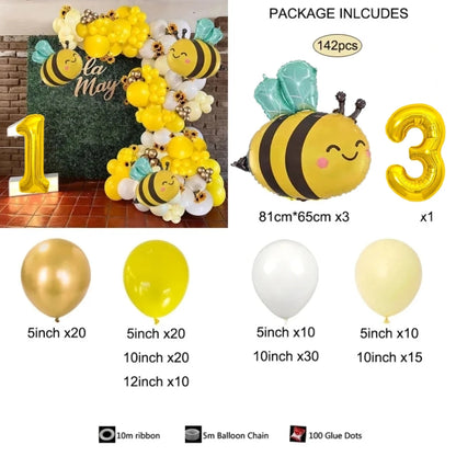Cute Bee 32‑Inch Gold Number Balloon Garland Set for Kids’ Parties