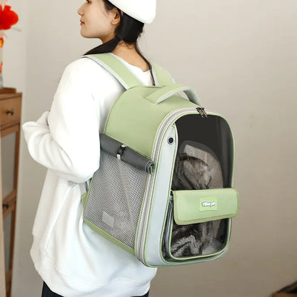 Cat backpack, outing schoolbag, double-shoulder pet bag, cat for travel, dog and cat supplies, transparent large-capacity portab