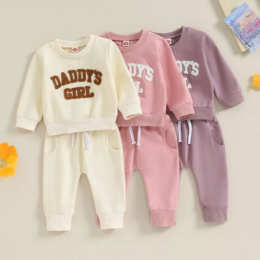 0-3T Newborn Baby Girls Letter Print Sweatshirt Long Pant Fall Winter Clothes Set