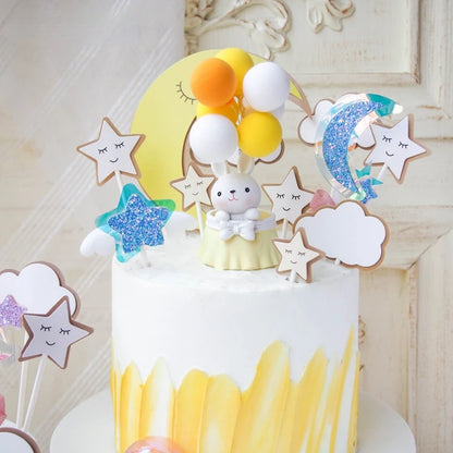 Cute Rabbit Balloon Ornaments Star Happy Birthday Cake Topper Easter Birthday Party Cake Baking Kids