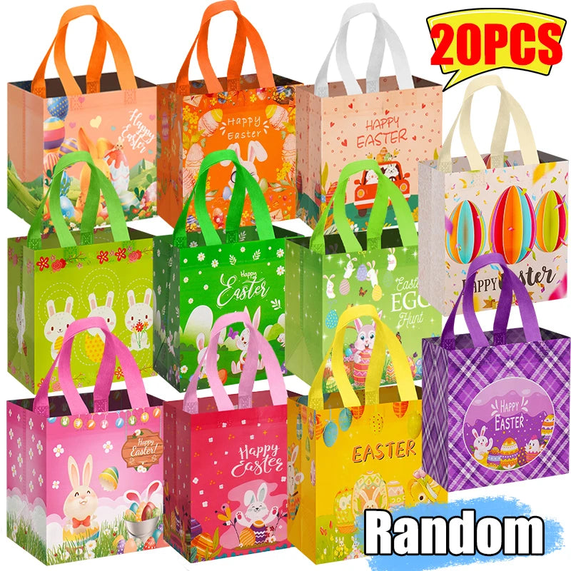 Easter Tote Gift Bags Creative Cartoon Rabbit Egg Basket Pattern Laminating Nonwoven Tote Bags Eco-Friendly Mall Shopping Bags
