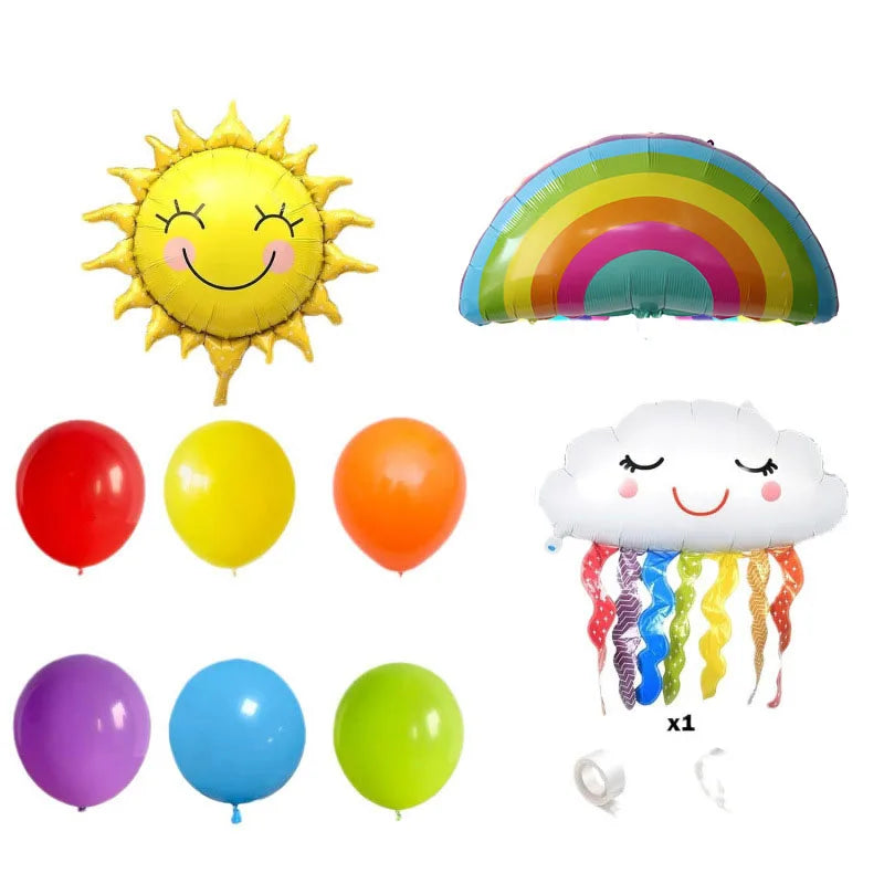 129PCS Rainbow Sun Cloud Balloon Set - Party Supplies for Kids Birthday, Outdoor Celebration & Holiday Party