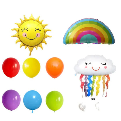 129PCS Rainbow Sun Cloud Balloon Set - Party Supplies for Kids Birthday, Outdoor Celebration & Holiday Party