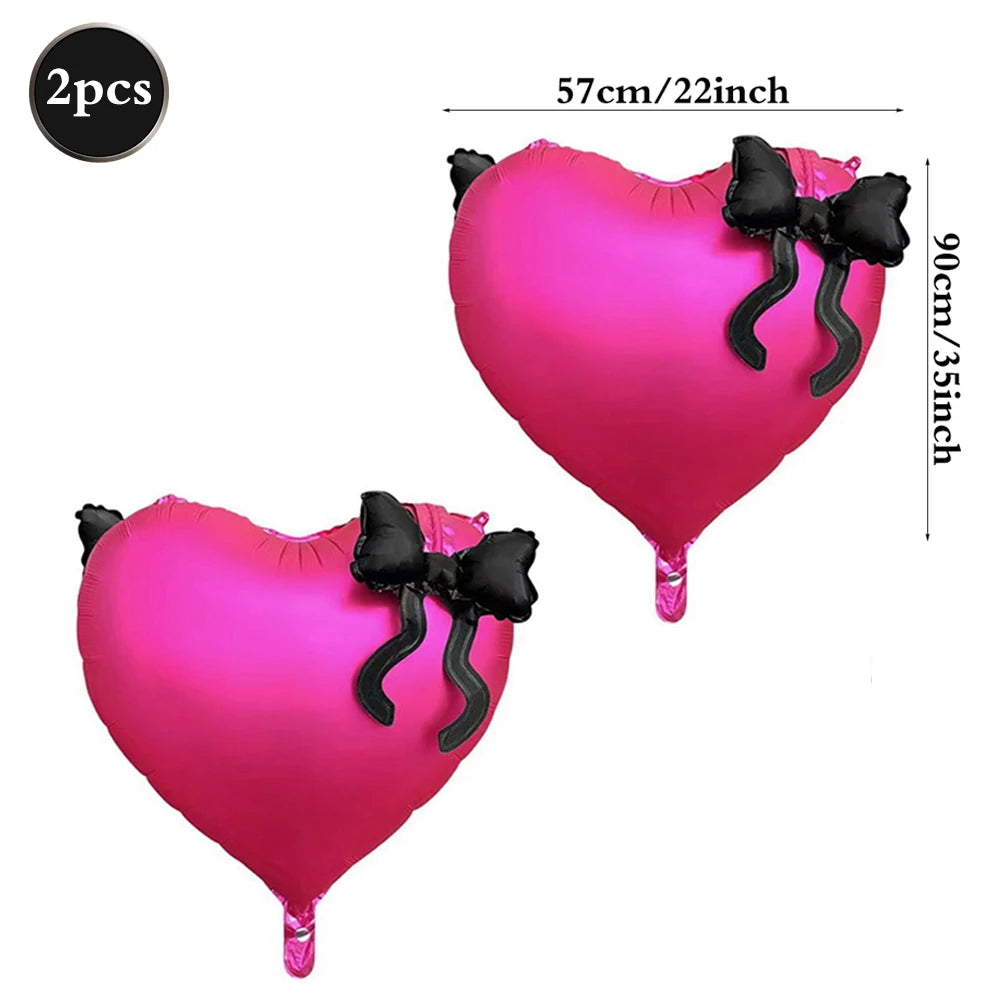 22inch Pink Red Black Heart Shaped Foil Balloons with Bow Valentines Day Wedding Party Decorations Birthday Baby Shower Supplies