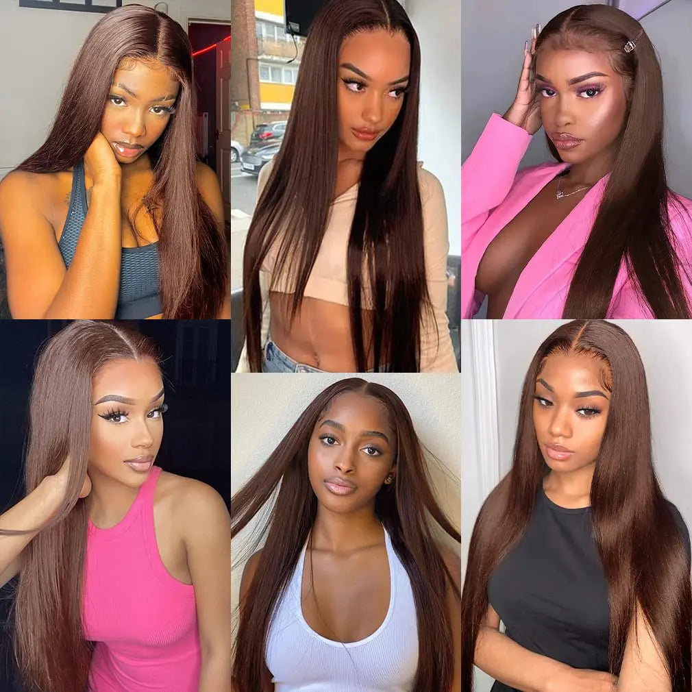 Chocolate Brown 13x6 HD Lace Frontal Wigs 100% Human Hair Wig Brazilian Straight Wig 360 HD Lace Front Human Hair Wigs For Women