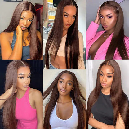 Chocolate Brown 13x6 HD Lace Frontal Wigs 100% Human Hair Wig Brazilian Straight Wig 360 HD Lace Front Human Hair Wigs For Women