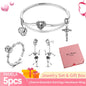 Pink Heart Bracelet Set 925 Silver Original Flower Ring Butterfly Earrings & Gift Box For Women Wedding Jewelry Best Wish 5pcs