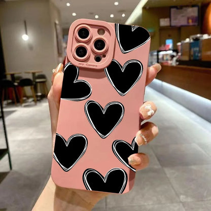 Love Heart Soft Silicone Phone Case For iPhone 16 15 14 Pro Max Plus 11 12 13 Pro Plus X XS XR Shockproof Cover