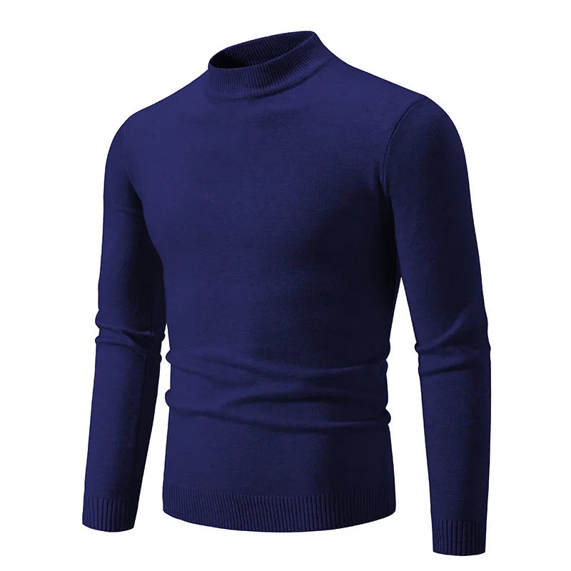 Men's Half Neck Basic Solid Sweaters Round Neck Elastic Pullovers