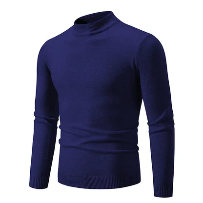 Men's Half Neck Basic Solid Sweaters Round Neck Elastic Pullovers