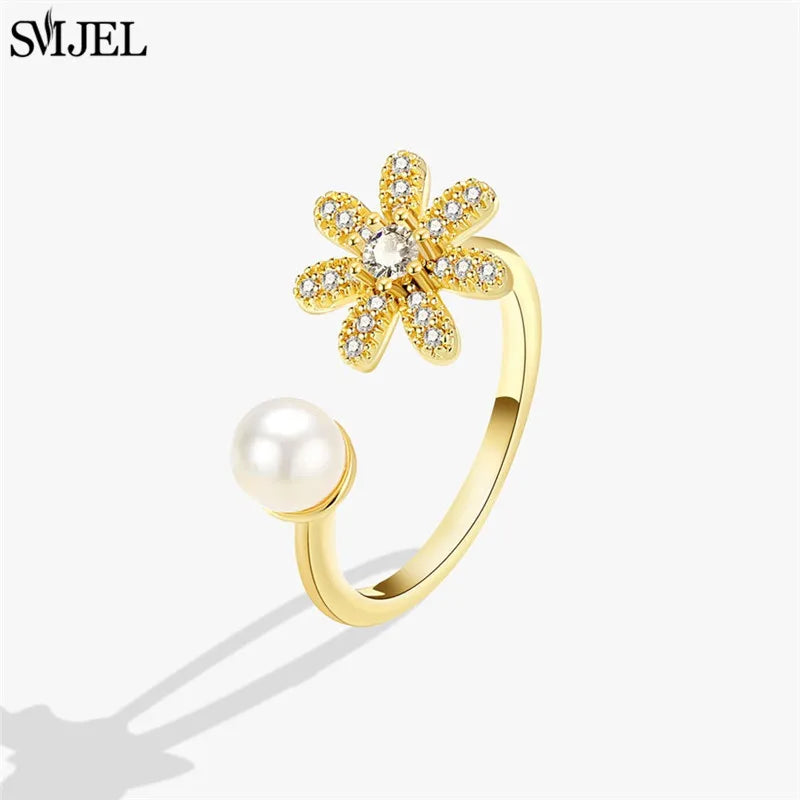 Korean Fashion Daisy Spinner Fidget Ring Multiple Style Sunflower Rose Snowflake Rotate Freely Anti Stress Anxiety Rings Wedding