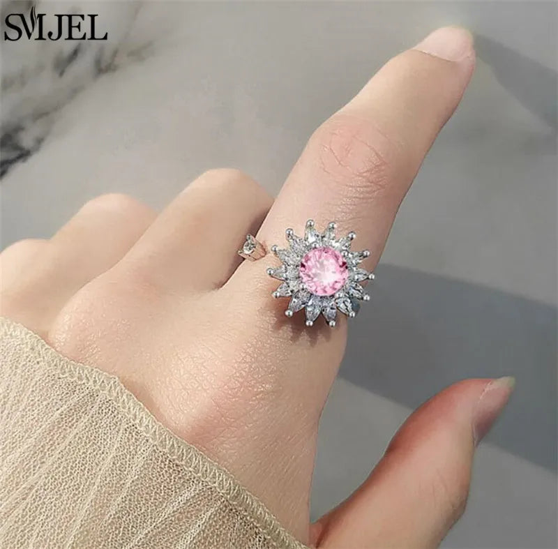 Korean Fashion Daisy Spinner Fidget Ring Multiple Style Sunflower Rose Snowflake Rotate Freely Anti Stress Anxiety Rings Wedding