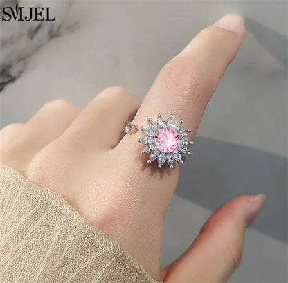 Korean Fashion Daisy Spinner Fidget Ring Multiple Style Sunflower Rose Snowflake Rotate Freely Anti Stress Anxiety Rings Wedding