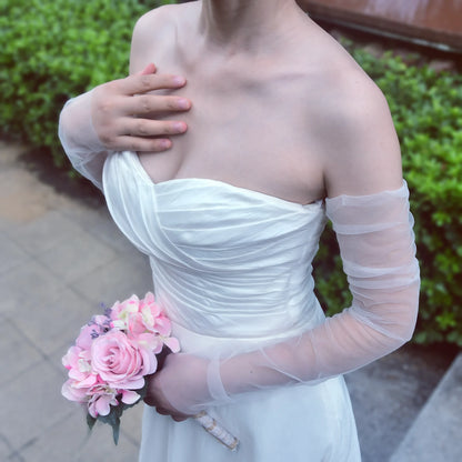 Women's Removable Bridal Accessories: Soft Tulle Bolero, Arm Sleeves, and Gloves for Wedding Dresses