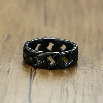 Man Stainless Steel Ring  Bands Hollow Hard Curb Link Chain Biker Ring  Father Boyfriend Valentine's Day Gift