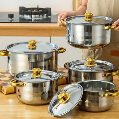5‑Piece Golden Stainless Steel Cookware Set – Non‑Stick, Multi‑Purpose