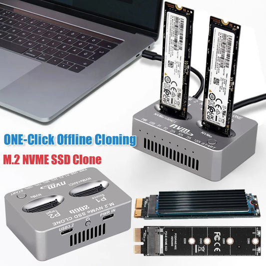 Dual-Bay M.2 NVME SSD Clone USB3.2 Type C NVME Docking Station M.2 M.3 NVME PCI-E External Hard Disk Box for M2 SSD M Key SSD
