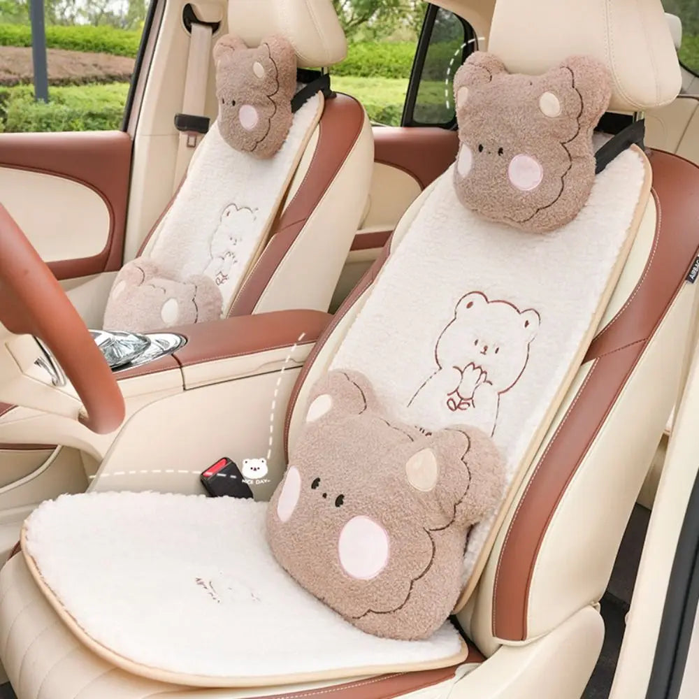 Furry Anti Slip Car Warm Seat Cushion Cartoon Soft Winter Seat Cushion Universal Plush Bear Car Cushion Interior Accessories