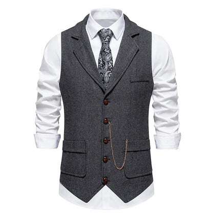 Men's Retro Lapel Chain Pockets Suit Vest British Casual V