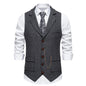 Men's Retro Lapel Chain Pockets Suit Vest British Casual V