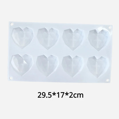 Silicone Diamond Love Baking Mold Set Letter Number Molds 1/6/8 Cavity Heart Mousse Pastry Cake Chocolate Soap Candle Mould