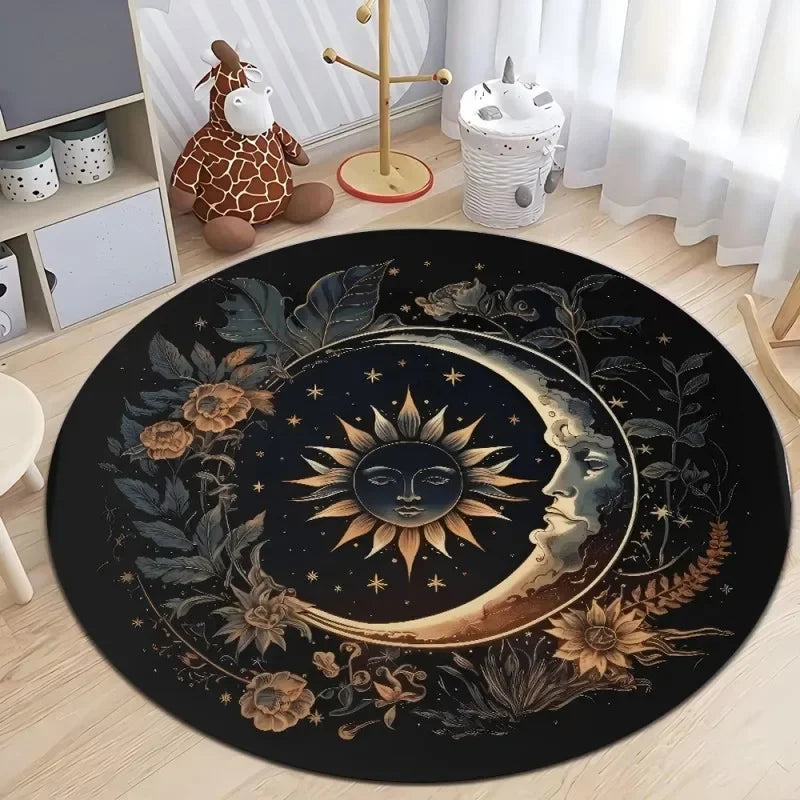 Astrology Moon Stars  Print Round Area Rugs Home Carpet Non Slip Washable Rug Kitchen Living Room Bedroom Dining Room Floor Mat