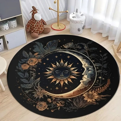 Astrology Moon Stars  Print Round Area Rugs Home Carpet Non Slip Washable Rug Kitchen Living Room Bedroom Dining Room Floor Mat