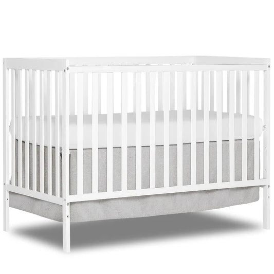 5-In-1 Convertible Crib In White, made of New Zealand Pine wood, JPMA & Greenguard Gold Certified, features 3 mattress