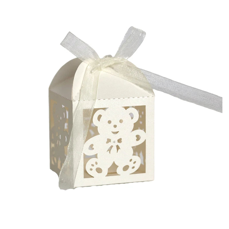 10Pcs Little Bear Candy Boxes Sweet Wedding Favor Gift Packaging Box With Ribbon Baby Shower Birthday Children's Day Party Decor